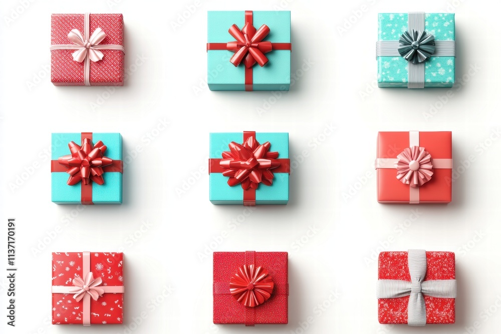 Nine Gift Boxes with Different Ribbons and Patterns Nine Gift Boxes with Different Ribbons and Patterns