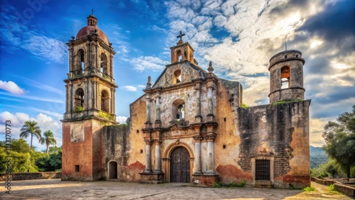 Worn-out sunken church in Tlalpujahua Michoacan Mexico, abandoned, ruins, historical, architecture, Mexico, church photo