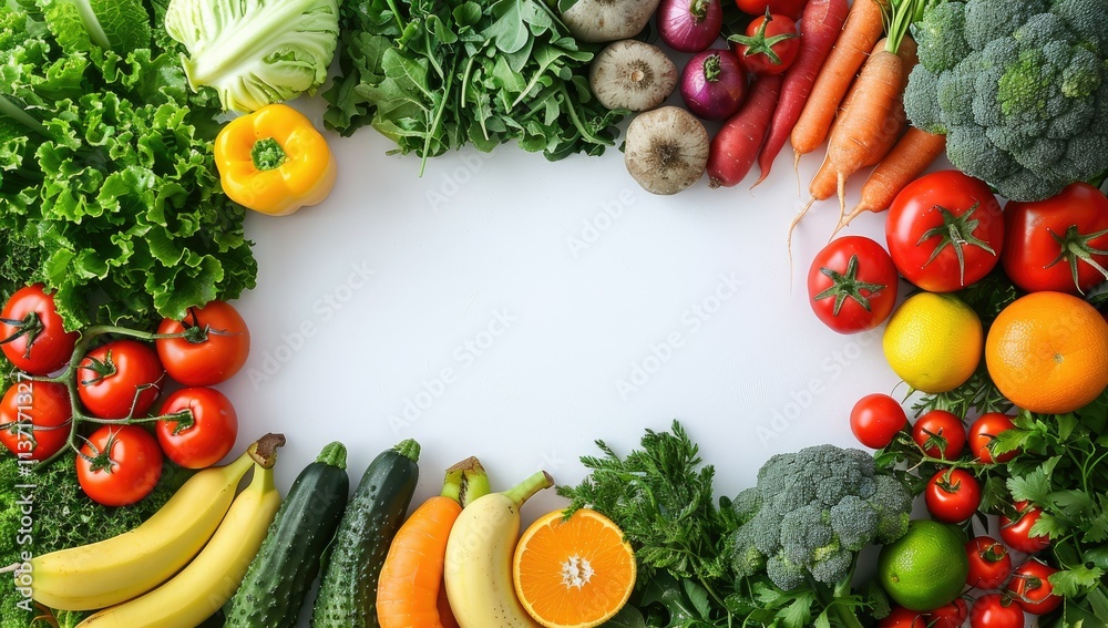 Colorful Frame of Fresh Vegetables and Fruits Colorful Frame of Fresh Vegetables and Fruits