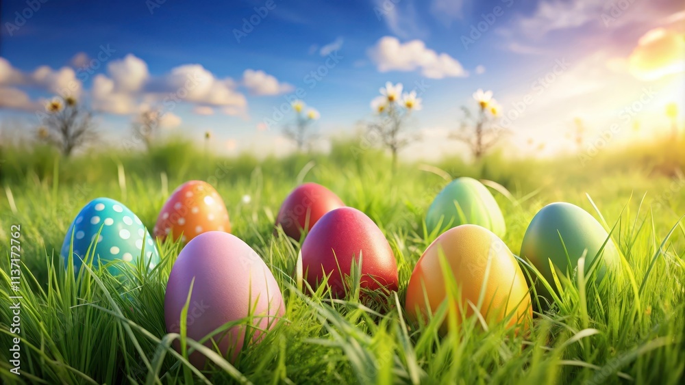 Easter eggs in a grassy field , Easter, eggs, colorful, hunt, spring, hiding, tradition, festive, celebration, decorated Easter eggs in a grassy field , Easter, eggs, colorful, hunt, spring, hiding, tradition, festive, celebration, decorated
