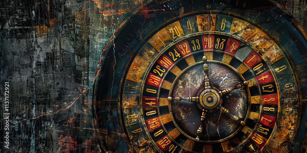 Fototapeta premium Distressed Roulette Wheel and Textured Background