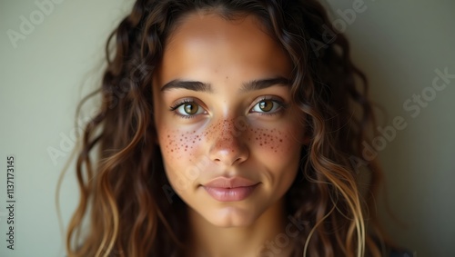 Portrait of a young person with braided hair and freckles.