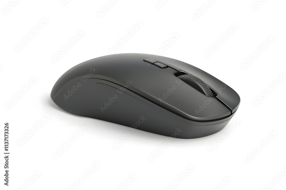 A sleek black computer mouse designed for ergonomic use and precision control. A sleek black computer mouse designed for ergonomic use and precision control.