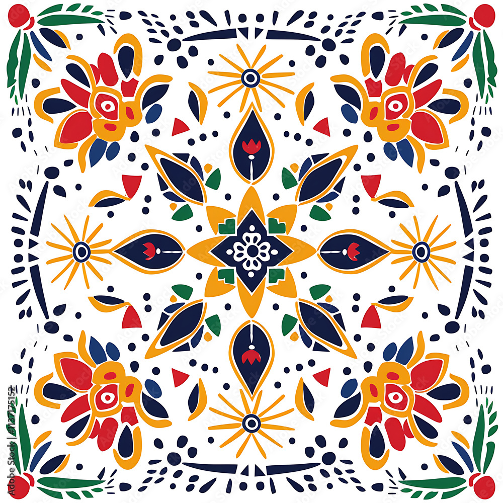 Fototapeta premium Colorful Floral Pattern with Geometric Design Elements