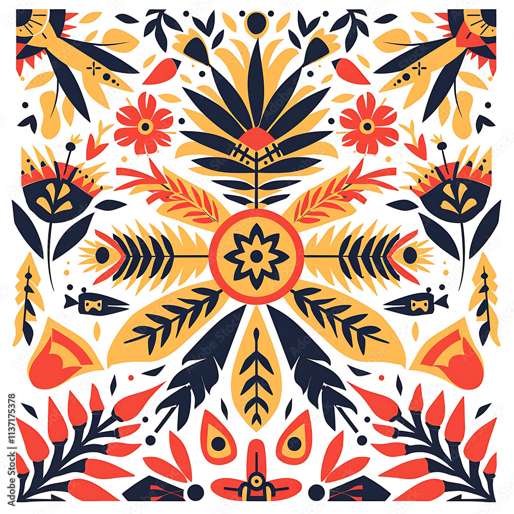 Fototapeta premium Vibrant Floral Pattern with Bold Colors and Shapes
