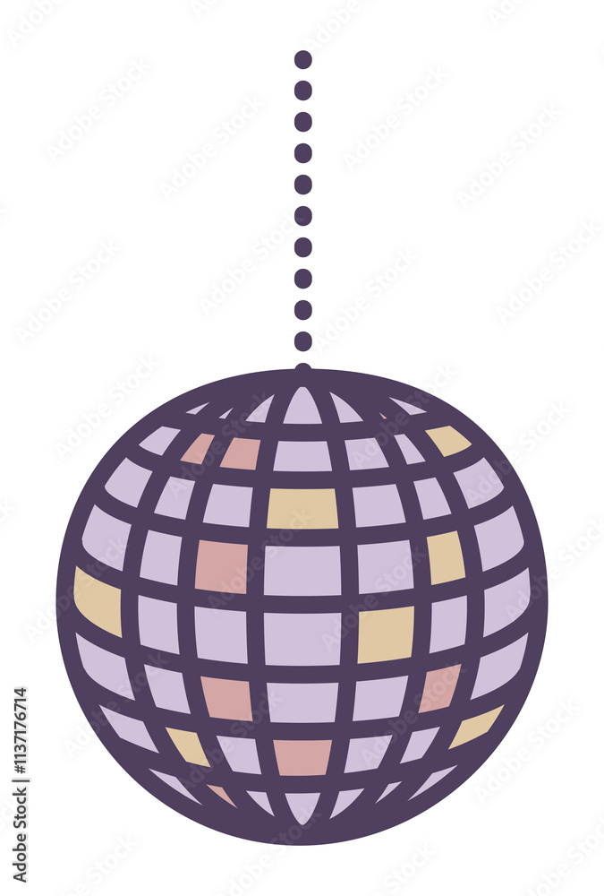 Obraz premium Disco ball, vector color illustration, discotheque, night club shiny sphere