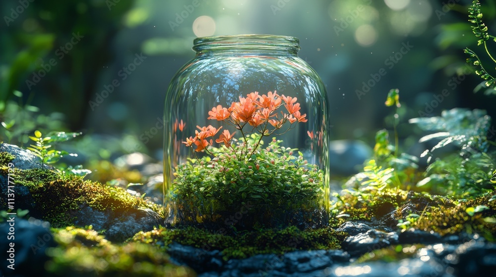 Miniature terrarium with moss and flowers Miniature terrarium with moss and flowers