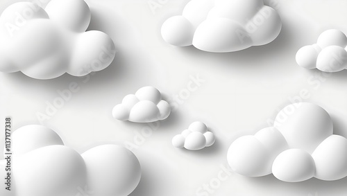 White Fluffy Clouds Floating On A White Background