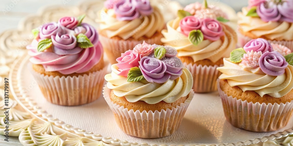 Elegant cupcakes with intricate floral designs and swirls of creamy frosting, cupcakes, elegant, floral, design, intricate Elegant cupcakes with intricate floral designs and swirls of creamy frosting, cupcakes, elegant, floral, design, intricate