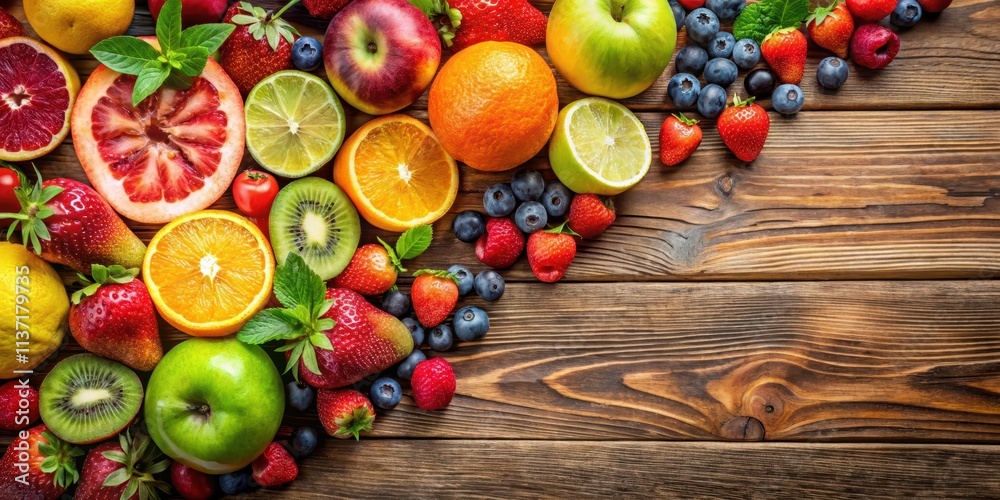 Assorted fresh fruits on a wooden background , healthy, vitamin, nutrition, organic, delicious, colorful, variety, ripe Assorted fresh fruits on a wooden background , healthy, vitamin, nutrition, organic, delicious, colorful, variety, ripe