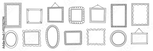 Hand drawn doodle frames. Doodle frames clipart isolated on white background. Black frames collection. Set of vintage scrapbooking borders