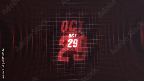 29 October. Calendar with number and month in neon red with grid background. 4k.  photo