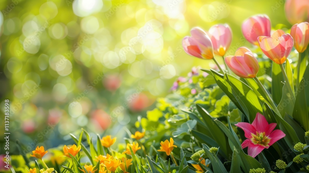 Fototapeta premium Colorful beautiful flower background with raindrops with Generative AI technology