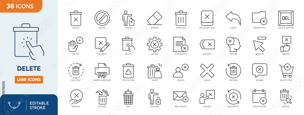 Delete line editable icon set Delete line editable icon set