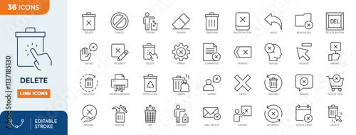Delete line editable icon set