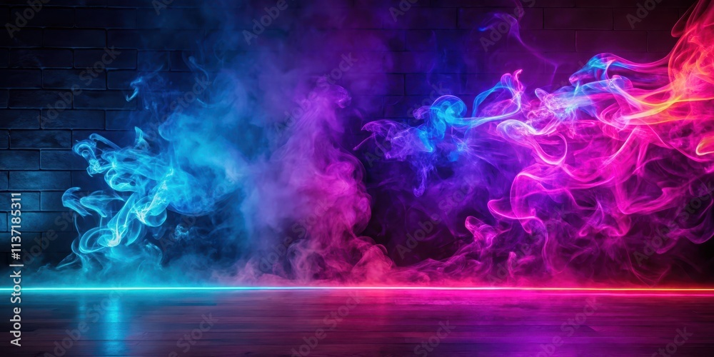 Colored neon light illuminating smoke in a dark room, neon, light, smoke, colorful, vibrant, glowing, atmospheric, modern Colored neon light illuminating smoke in a dark room, neon, light, smoke, colorful, vibrant, glowing, atmospheric, modern