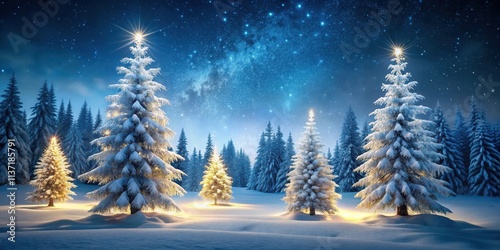 Winter wonderland scene with illuminated snowy trees, snow, winter, wonderland, lights, festive, holiday, cold, season, nature