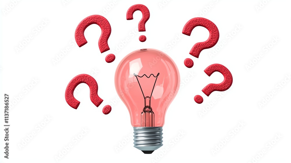 A light bulb surrounded by red question marks symbolizes curiosity, ideas, and the search for answers. A light bulb surrounded by red question marks symbolizes curiosity, ideas, and the search for answers.