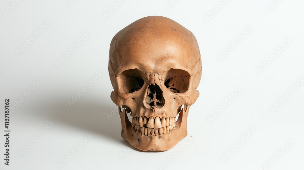 Fototapeta premium A realistic skull model displayed against a plain background, highlighting its anatomical features and structure.