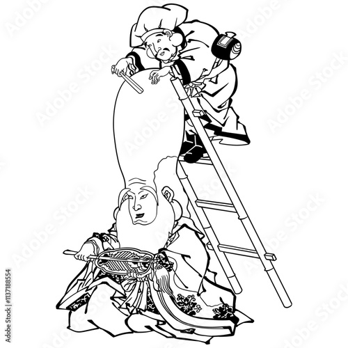 【大津絵所作ノ内・ごほふはしごずり・大こく・六代目坂東三津五郎・「ふくろく」初代中村福助】【歌川国貞(三代目歌川豊国・豊国三代)】nukiyoe-0026