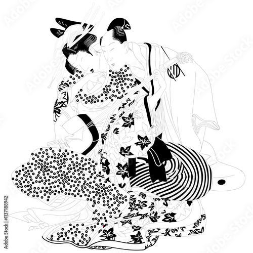 【寫上手本絵の姿見・玄宗貴妃比翼笛之図】【喜多川歌麿】nukiyoe-0034