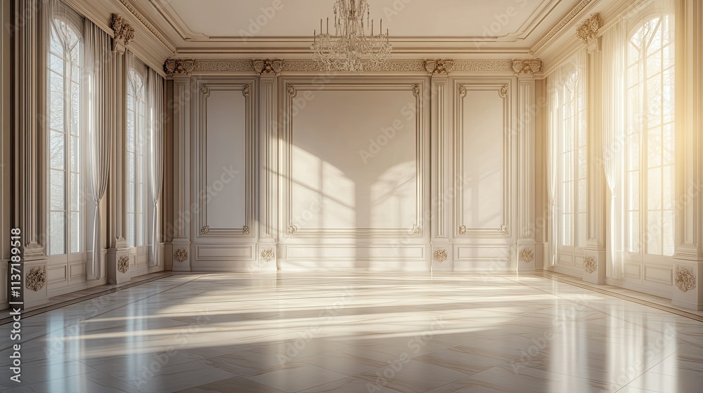 Fototapeta premium Sunlit Elegance: A Grand Ballroom's Serene Majesty
