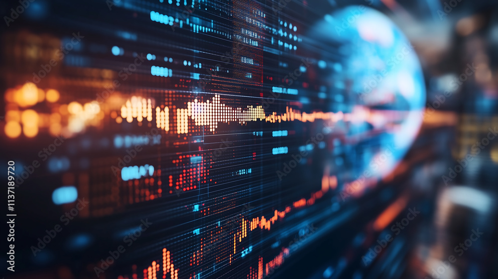 Cryptocurrency stock market with price chart. Investment trading graph with holographic earth globe. Business background for presentation. Cryptocurrency stock market with price chart. Investment trading graph with holographic earth globe. Business background for presentation.