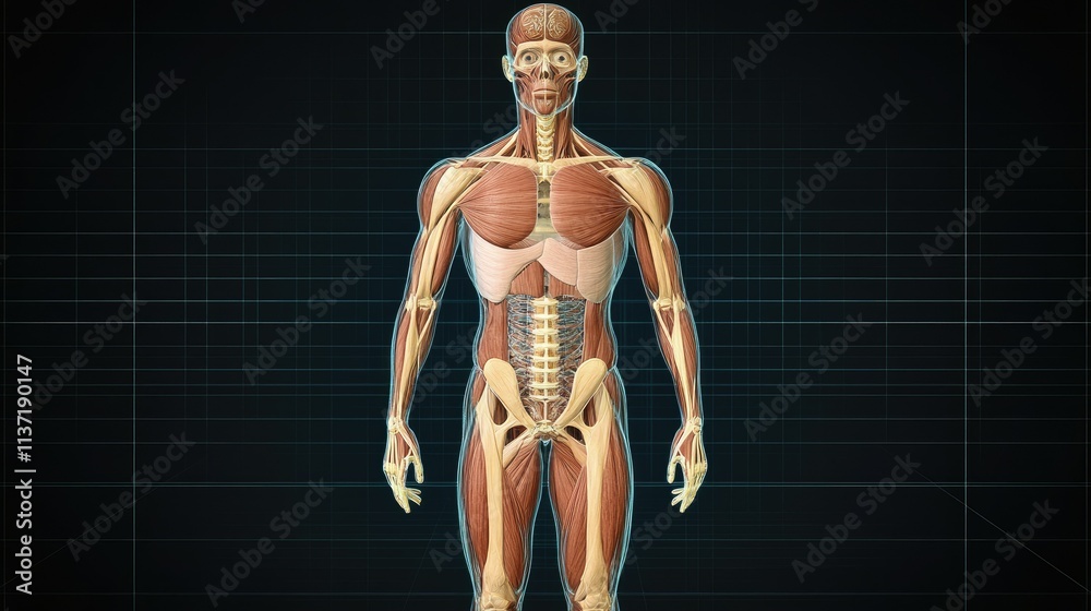 Human Anatomy: Detailed 3D Model of Male Muscular System Human Anatomy: Detailed 3D Model of Male Muscular System