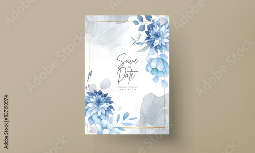 luxury white blue floral wedding invitation card