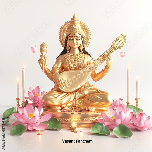 Happy Vasant Panchami indian festival background and decorative elements with hindi text 'vasant'