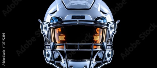 American football helmet with visor, isolated on black background.