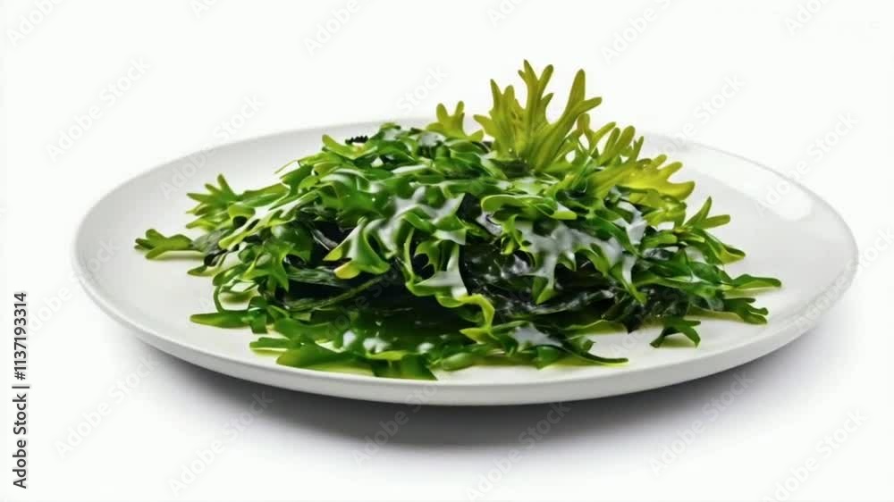 Rotate Plate with Seaweed (often used as a vegetable in various cuisines) white background. French pastry High quality HD 4K Video Clip Rotate Plate with Seaweed (often used as a vegetable in various cuisines) white background. French pastry High quality HD 4K Video Clip