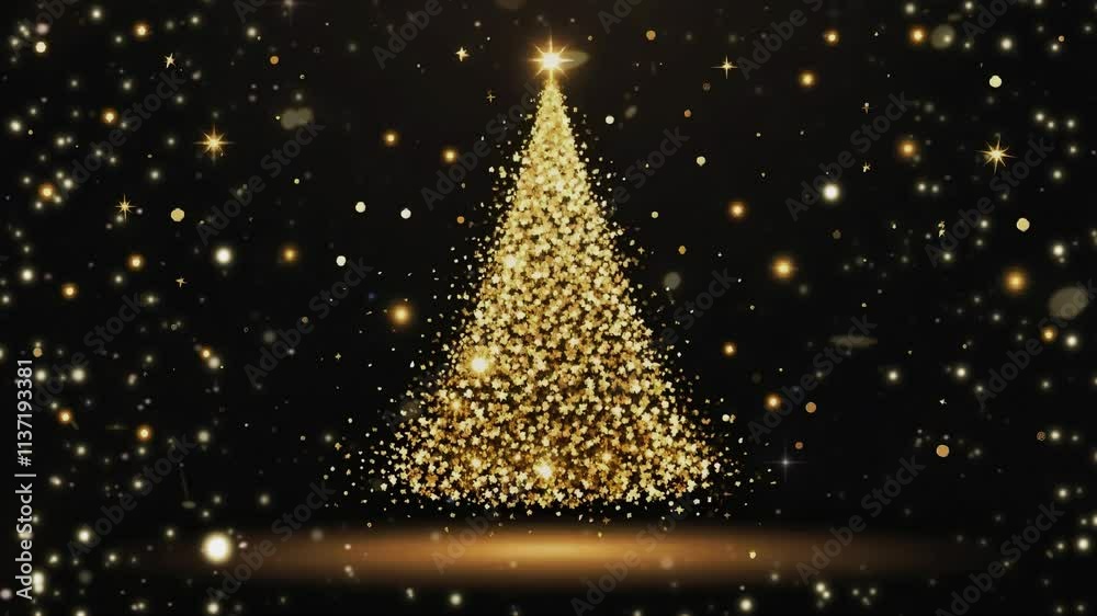 christmas tree with lights animated golden christmas tree glitter and star particles 4k video