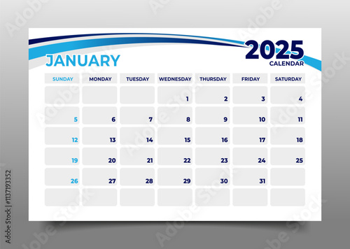 Calendar business template January 2025 horizontal page layout style business template design.starting for sunday