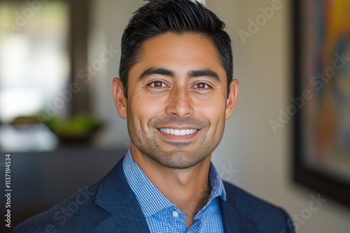 Portrait of a Smiling Man Wearing a Blue Blazer photo