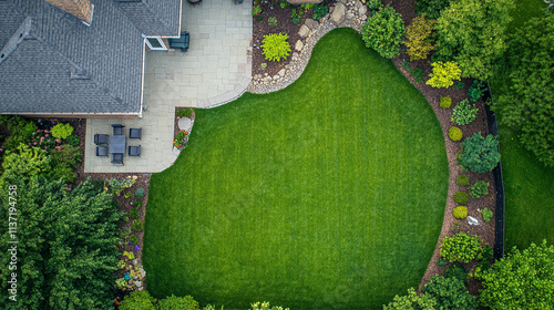 Green lawn and trees background with copyspace. Nature background concept. Generative AI