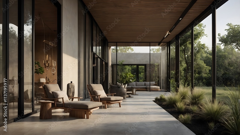 Luxury modern house and black steel elements,hotel-style interiors blending Indian and Indonesian aesthetics. Set in varied natural landscapes. (AI-generated) Luxury modern house and black steel elements,hotel-style interiors blending Indian and Indonesian aesthetics. Set in varied natural landscapes. (AI-generated)