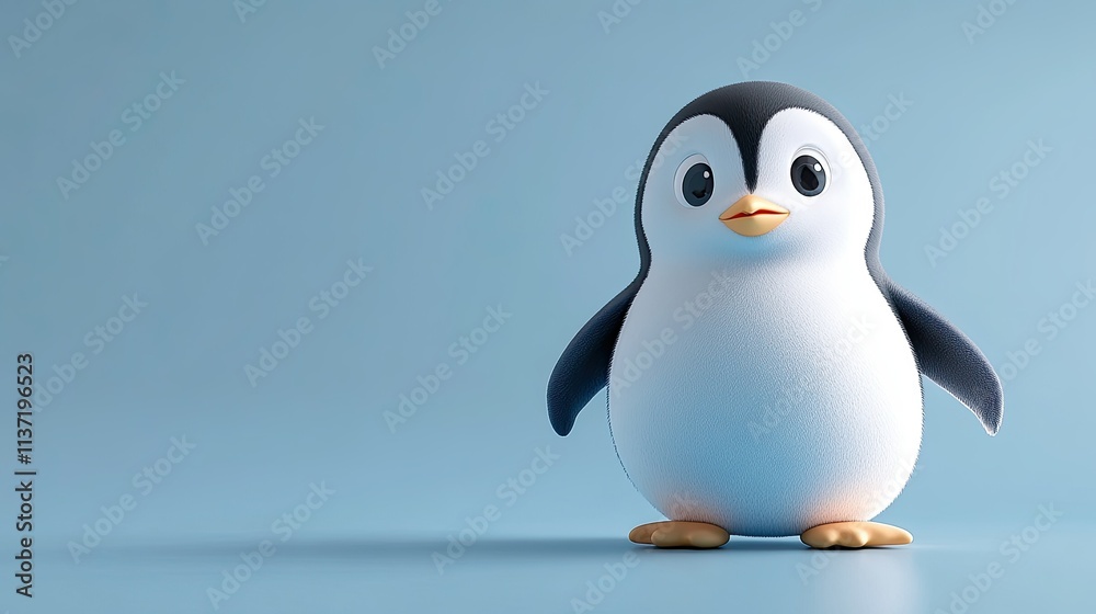 Obraz premium Adorable 3D Render of a Penguin Chick on a Light Blue Background