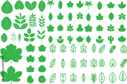 Green leaf leaves icons set vector on a white background