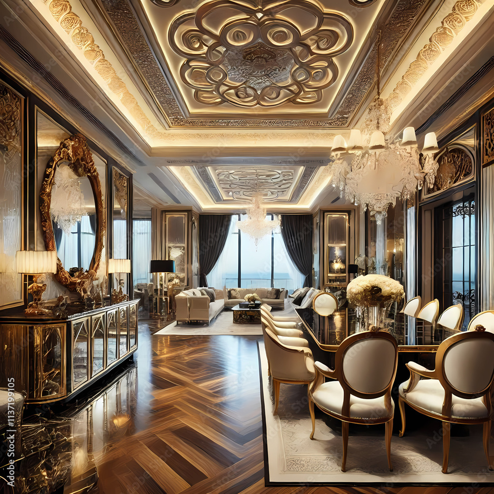 Fototapeta premium high-end, polished interiors with luxurious materials, sophisticated color schemes, and refined details