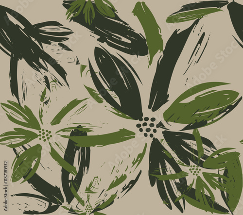 Floral brush strokes seamless pattern design for fashion textiles, graphics, backgrounds and crafts, Flower seamless pattern. black and white art for textile design, fabric art.eps8
