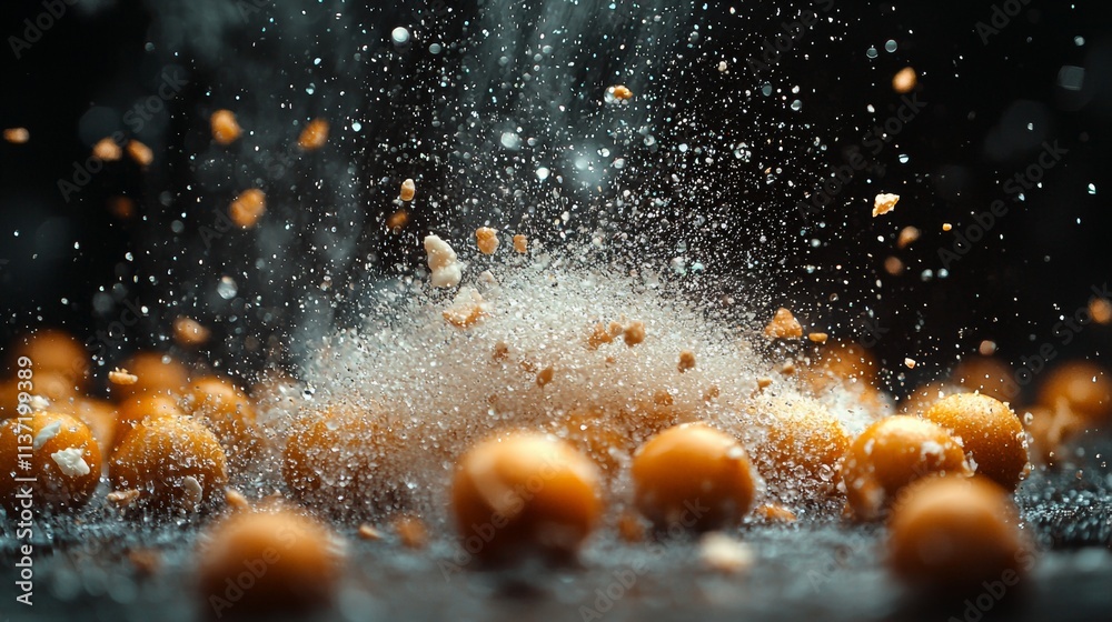 Golden citrus explosion with dynamic water splashes Golden citrus explosion with dynamic water splashes