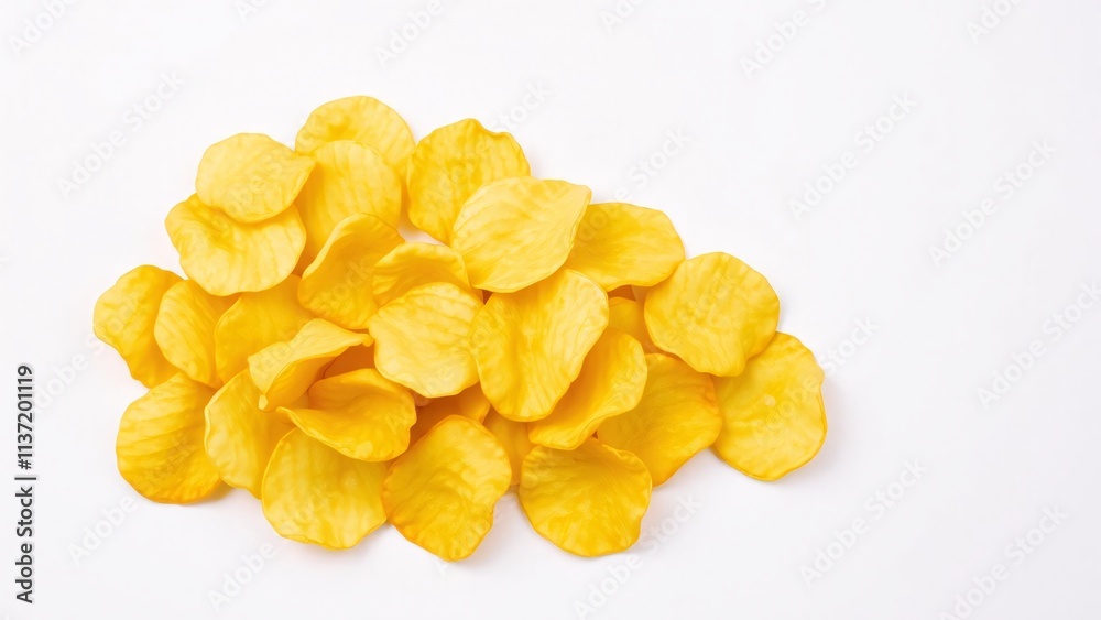 Pile of golden potato chips on white background Pile of golden potato chips on white background