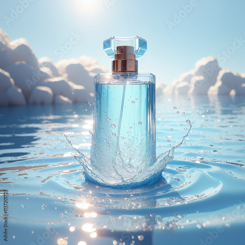 Elegant perfume bottle with fresh water splash