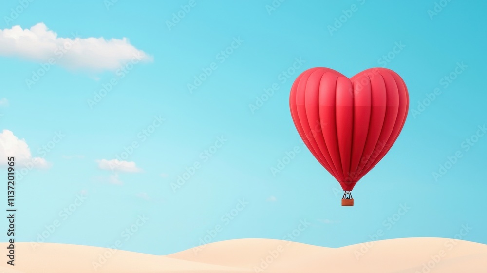 Fototapeta premium Sence love valentine theme. Hot air balloon in heart shape floating against a blue sky.