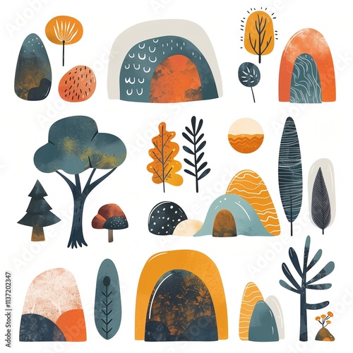 Rustic abstract nature illustration with earthy tones and contemporary style