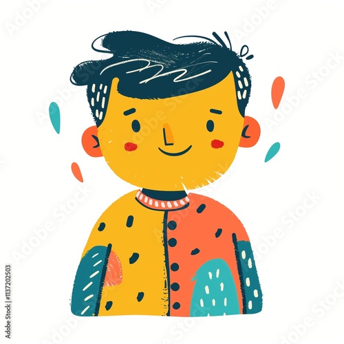Vibrant abstract character with playful colors and cheerful design
