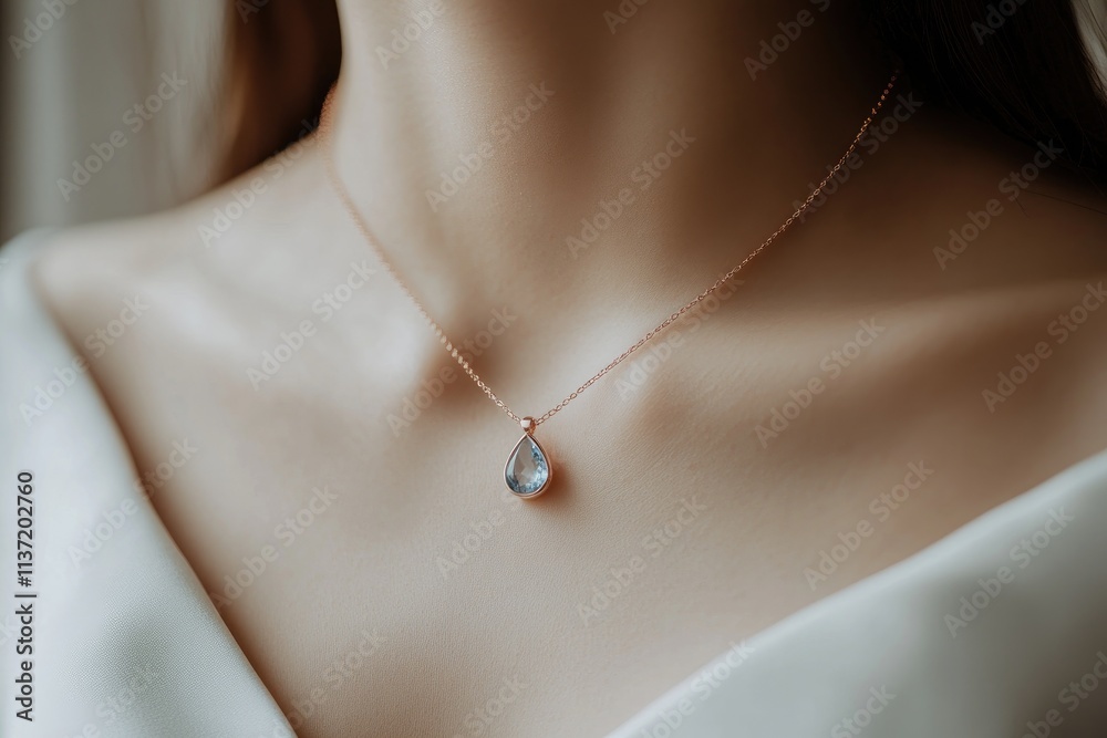 Elegant Rose Gold Necklace With Blue Teardrop Pendant Elegant Rose Gold Necklace With Blue Teardrop Pendant