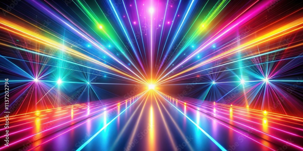 Naklejka premium Vibrant abstract background with neon rays and glowing lines, render, abstract, colorful, spectrum, bright, neon, rays
