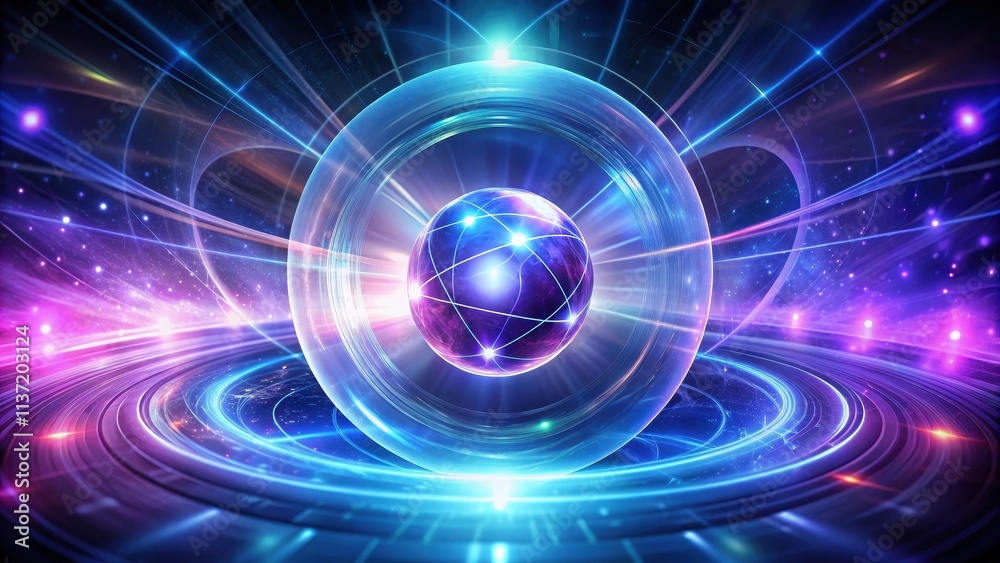 Obraz premium Purple blue energy sphere with glowing rotating tunnel